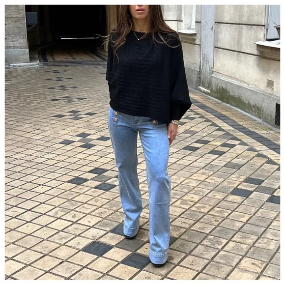 #51 PARIS CHIC FABULOUS SAILOR STYLE WIDE LEG JEANS - Picture 2 of 7